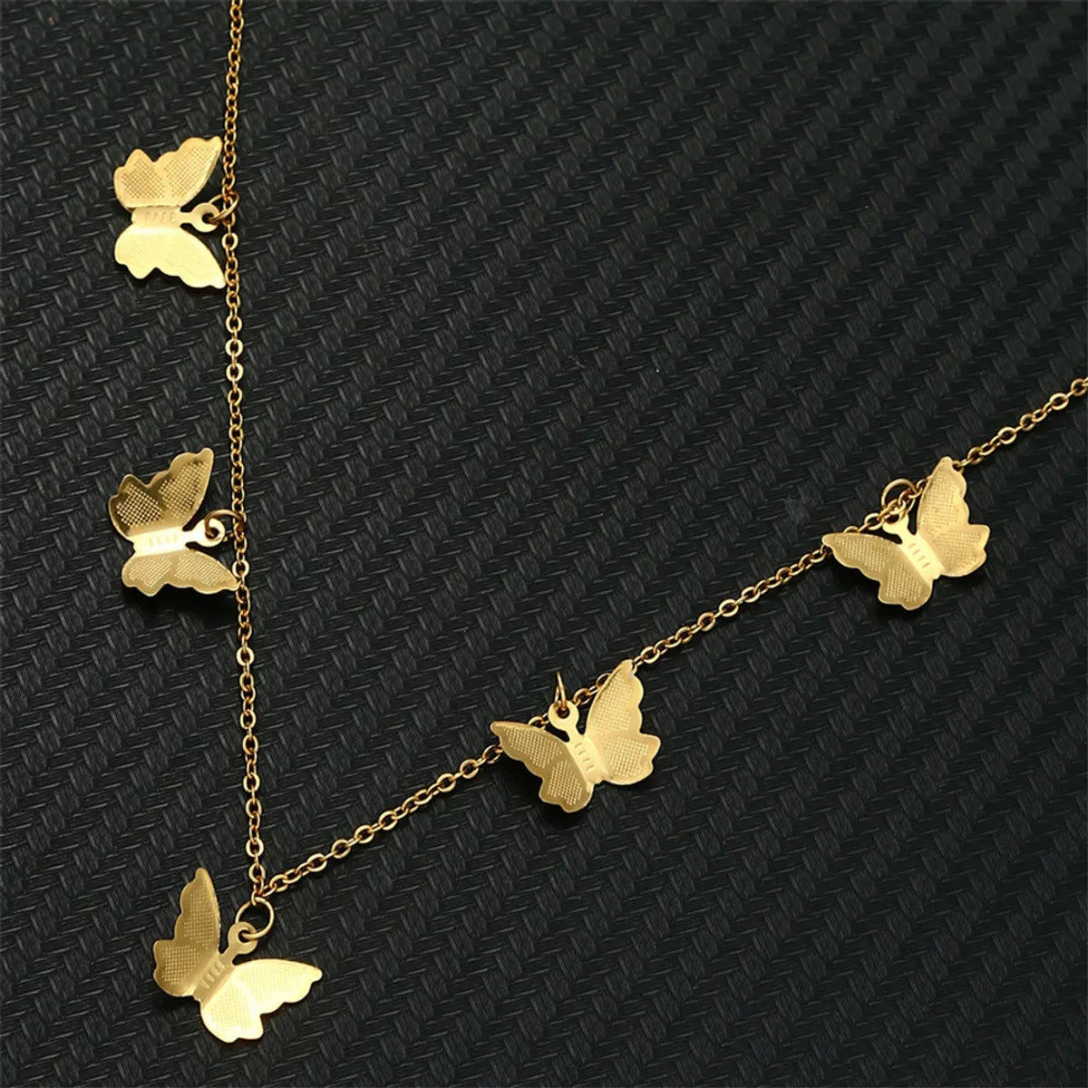 Stainless Steel Gold Plated Simple Style Star Butterfly None Necklace