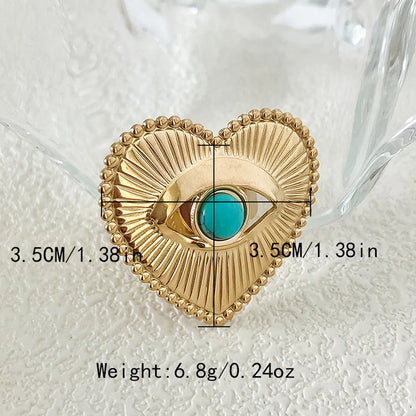 304 Stainless Steel Gold Plated Vintage Style Simple Style Plating Inlay Irregular Heart Shape Turquoise Pearl Zircon Open Rings