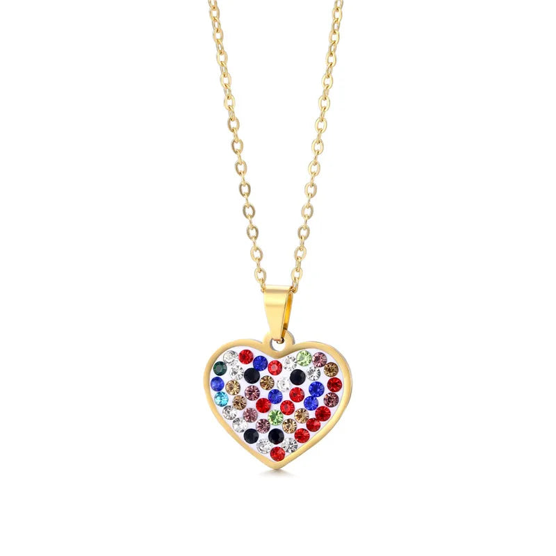 Stainless Steel Heart Necklace Fashion Love Shape Jewelry Cross-Border  Clay Colored Zircon Pendant