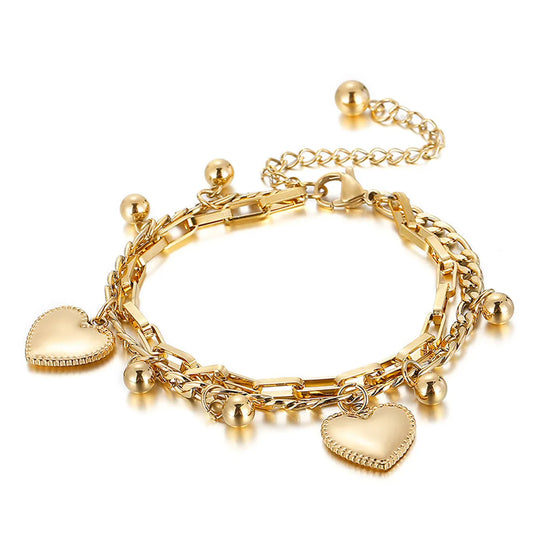 Fashion Heart Titanium Steel 18K Gold Plated Bracelets In Bulk