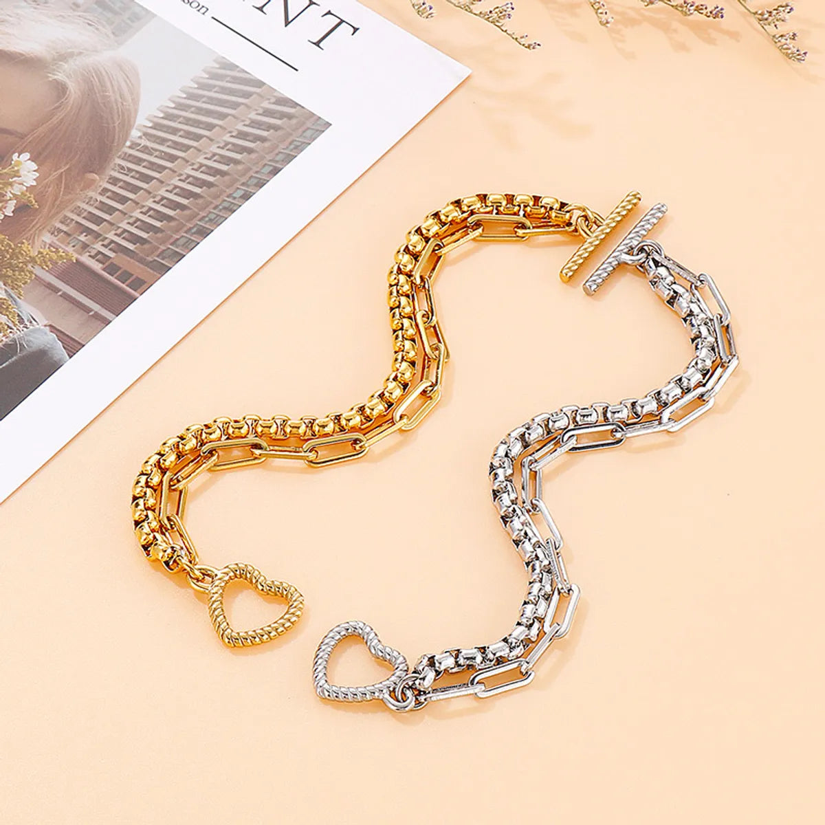 Stainless Steel Heart Shape T-buckle Double Layer Bracelet Wholesale Jewelry Gooddiy