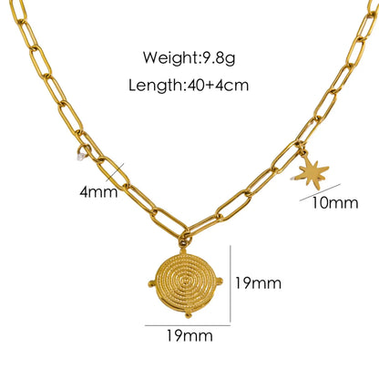 Stainless Steel Hip-Hop British Style Sun Tree Dollar Plating Inlay Natural Stone Pendant Necklace