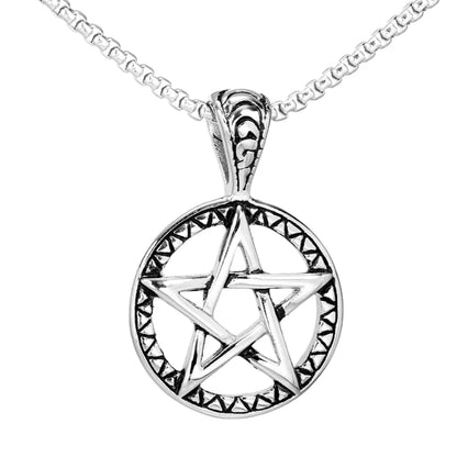 Stainless Steel Hip-Hop Round Star Pendant Necklace