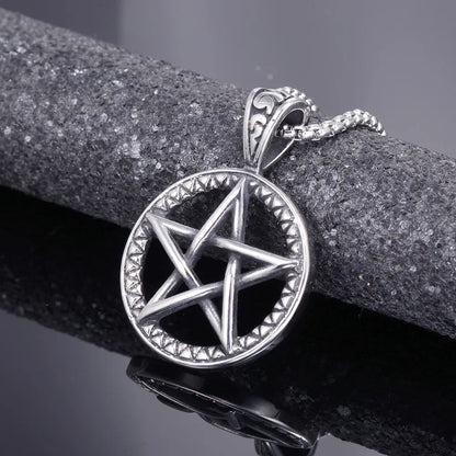 Stainless Steel Hip-Hop Round Star Pendant Necklace