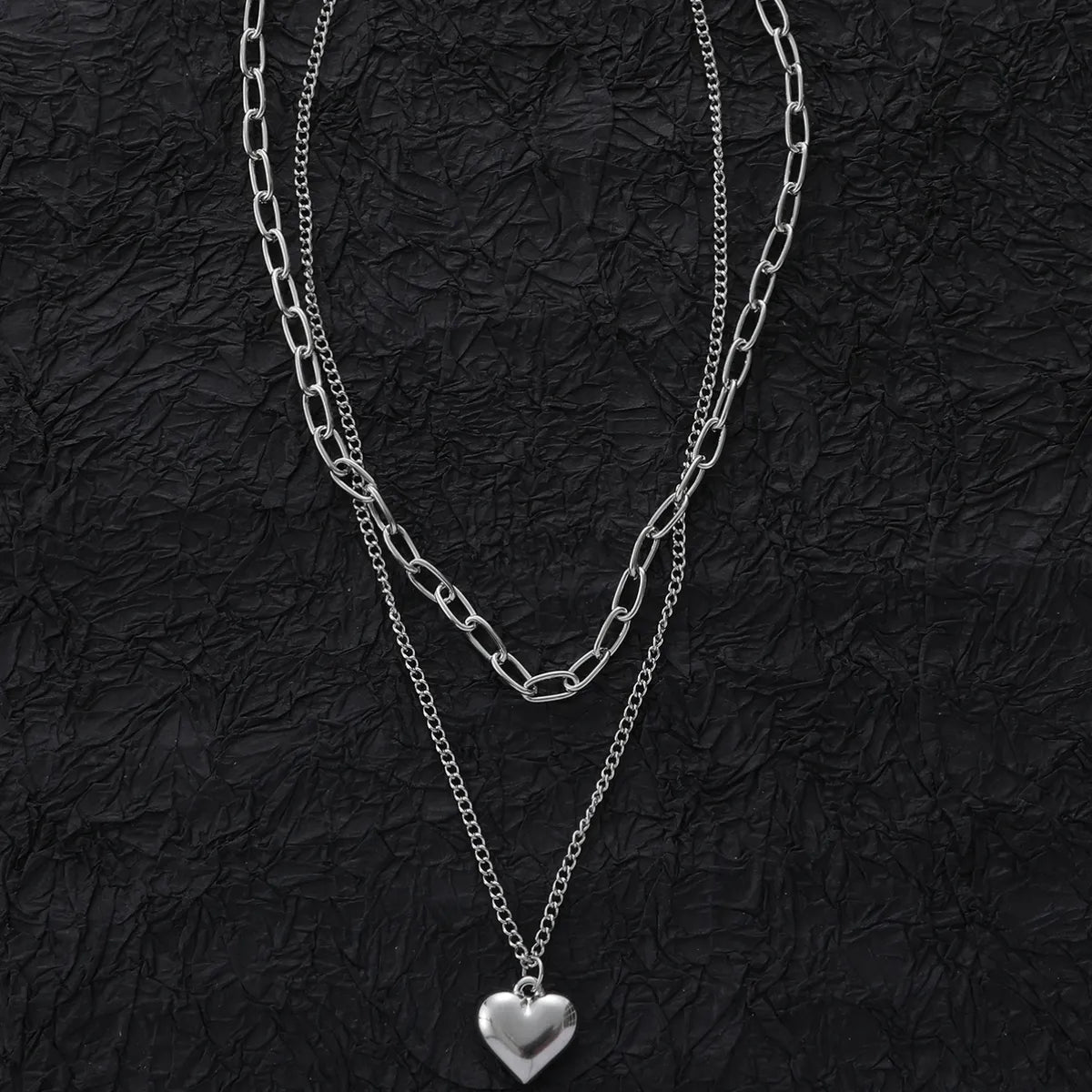 Stainless Steel Hip-Hop Simple Style Cool Style Heart Shape Double Layer Necklaces