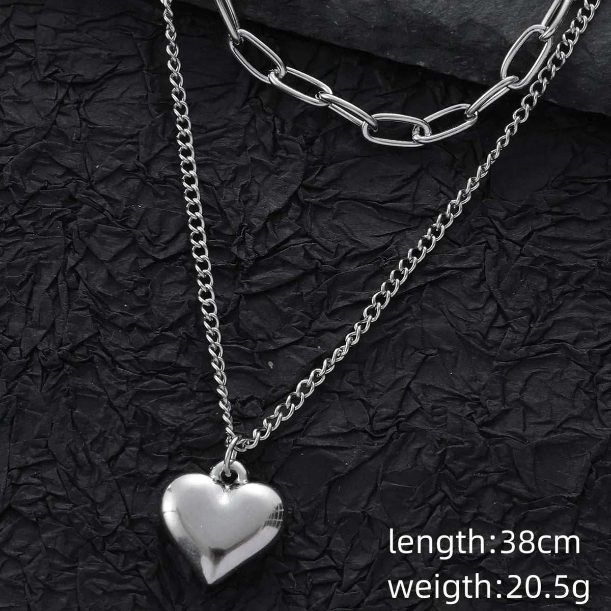 Stainless Steel Hip-Hop Simple Style Cool Style Heart Shape Double Layer Necklaces