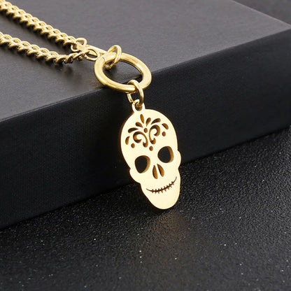 Stainless Steel Hip-Hop Simple Style Skull Hollow Out Double Layer Necklaces