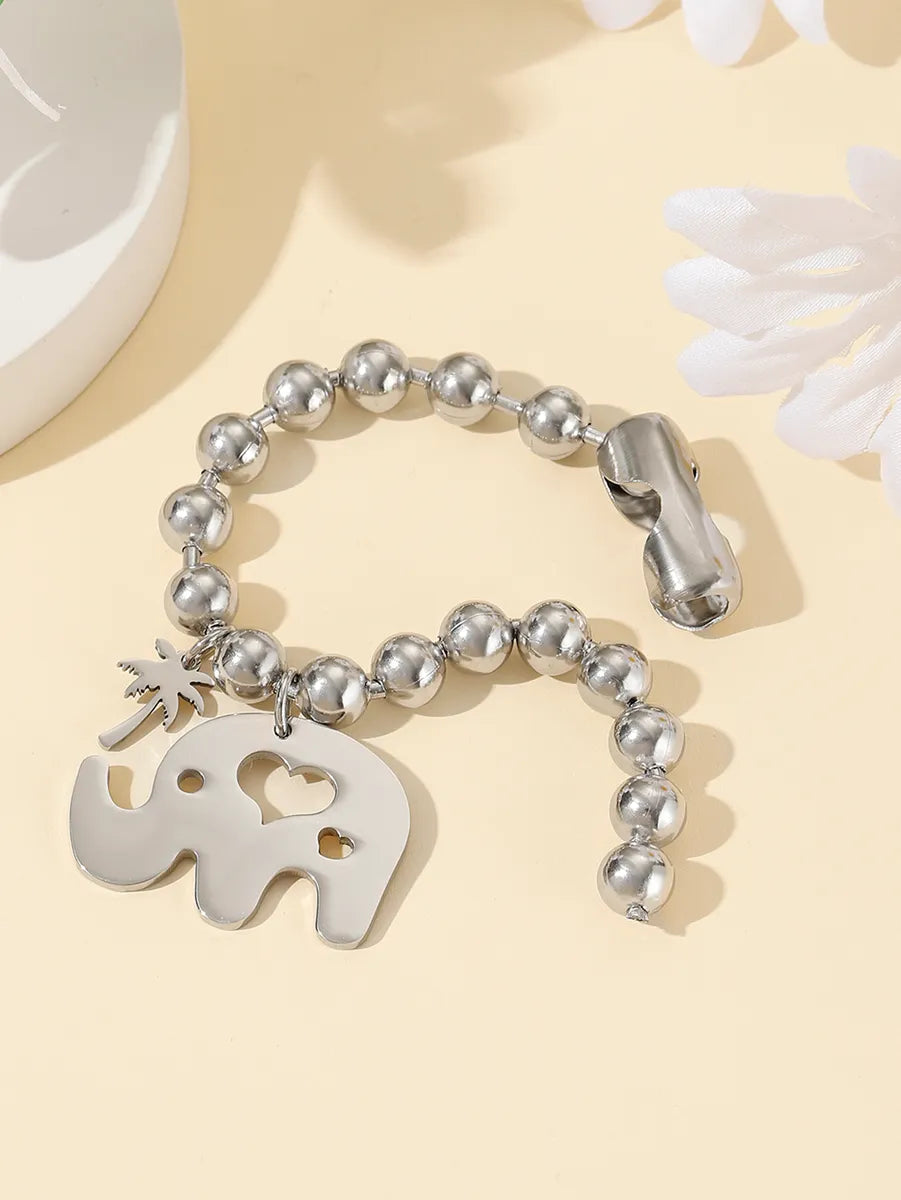 Stainless Steel Hip-Hop Sports Elephant Coconut Tree Carving Bracelets