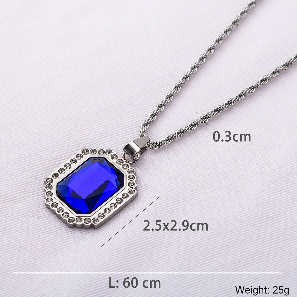 Stainless Steel Hip-hop Square Polishing Inlay Rhinestones Pendant Necklace