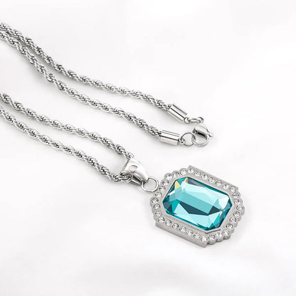 Stainless Steel Hip-hop Square Polishing Inlay Rhinestones Pendant Necklace