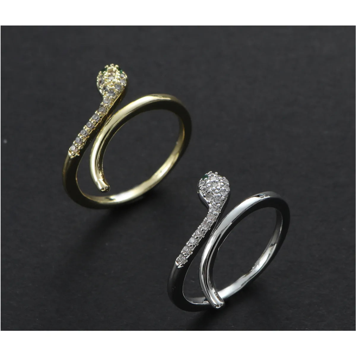 Stainless Steel Hip-Hop Vacation Solid Color Snake Inlay Zircon Open Rings