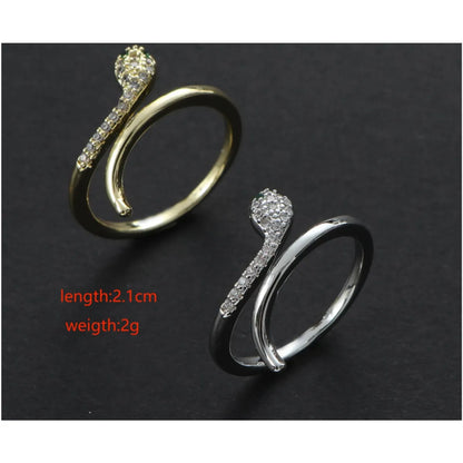 Stainless Steel Hip-Hop Vacation Solid Color Snake Inlay Zircon Open Rings