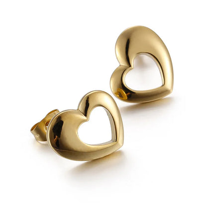 Fashion Heart Titanium Steel No Inlaid 18K Gold Plated Earrings Ear Studs