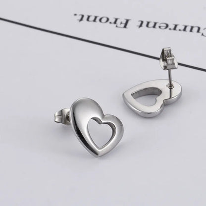 Fashion Heart Titanium Steel No Inlaid 18K Gold Plated Earrings Ear Studs