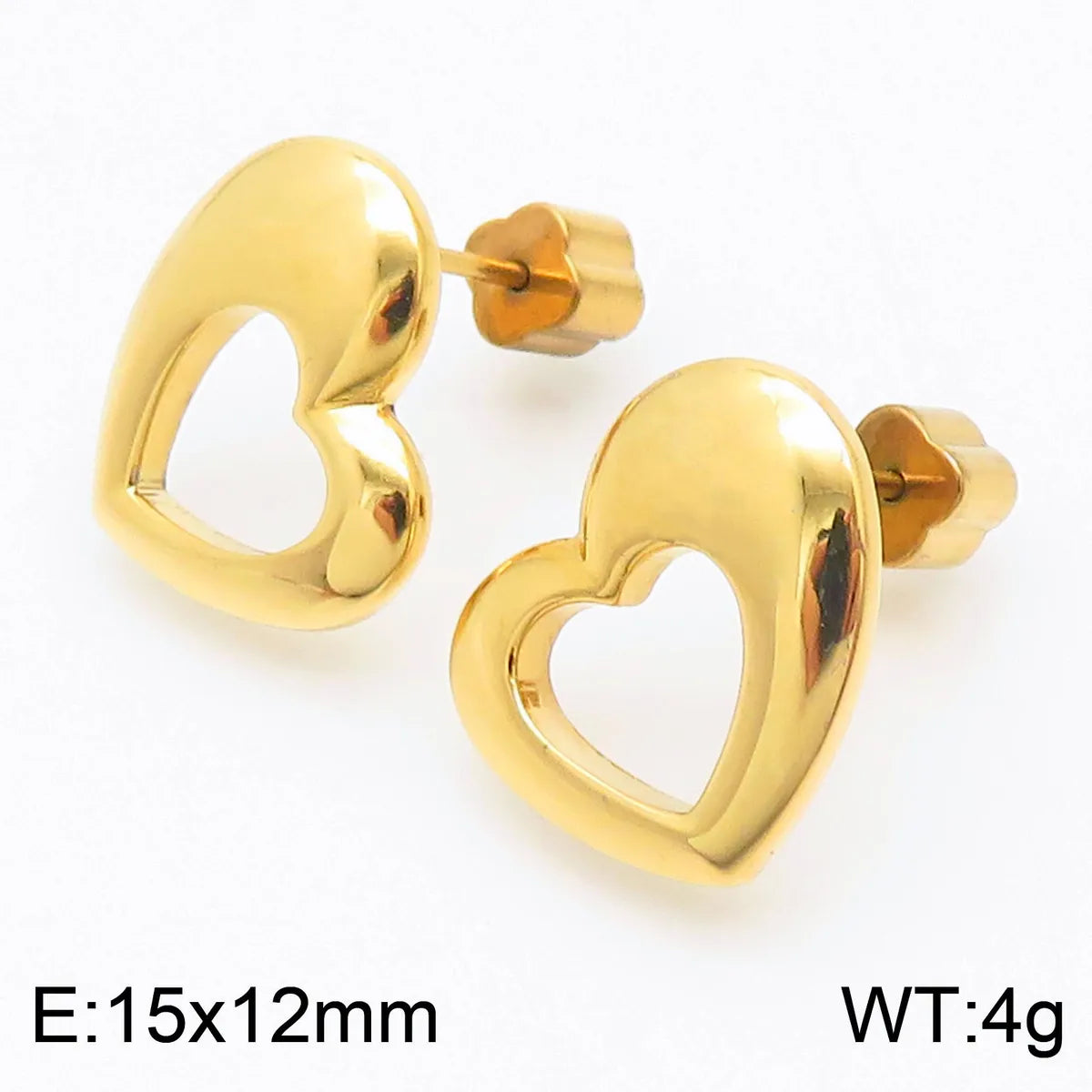 Fashion Heart Titanium Steel No Inlaid 18K Gold Plated Earrings Ear Studs