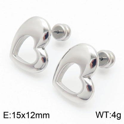 Fashion Heart Titanium Steel No Inlaid 18K Gold Plated Earrings Ear Studs