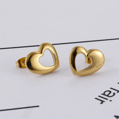 Fashion Heart Titanium Steel No Inlaid 18K Gold Plated Earrings Ear Studs