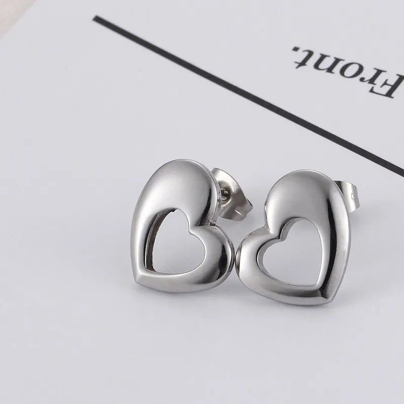 Fashion Heart Titanium Steel No Inlaid 18K Gold Plated Earrings Ear Studs