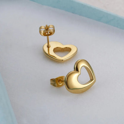 Fashion Heart Titanium Steel No Inlaid 18K Gold Plated Earrings Ear Studs