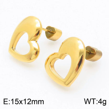 Fashion Heart Titanium Steel No Inlaid 18K Gold Plated Earrings Ear Studs