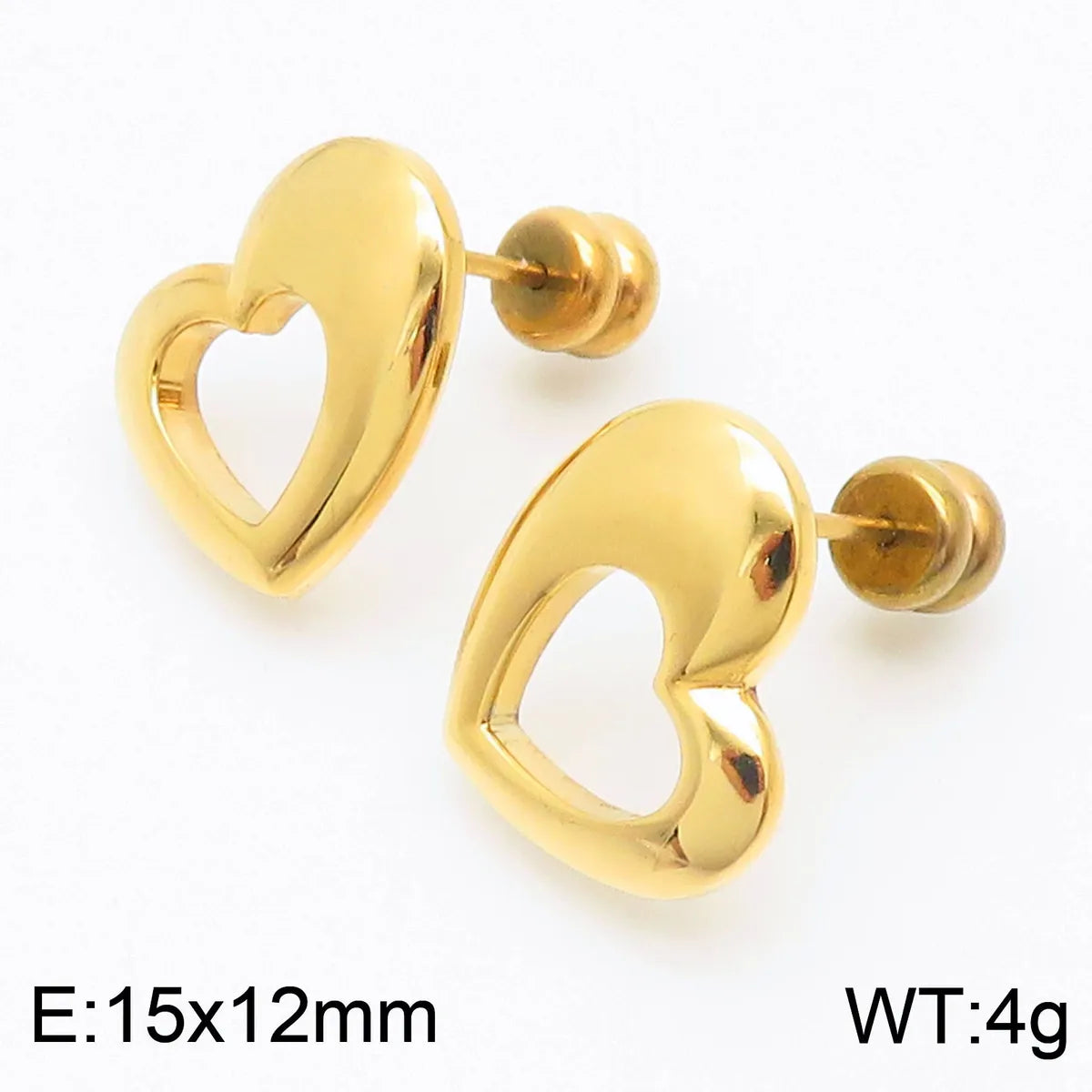 Fashion Heart Titanium Steel No Inlaid 18K Gold Plated Earrings Ear Studs