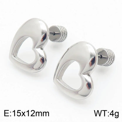 Fashion Heart Titanium Steel No Inlaid 18K Gold Plated Earrings Ear Studs