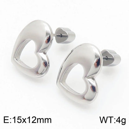 Fashion Heart Titanium Steel No Inlaid 18K Gold Plated Earrings Ear Studs