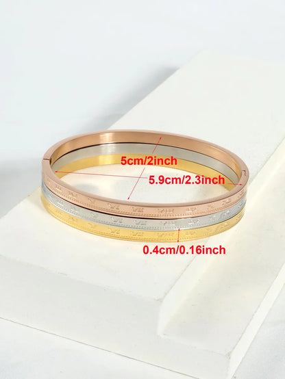 Stainless Steel Ig Style Elegant Simple Style Geometric Letter Electrocardiogram Plating Carving Bangle