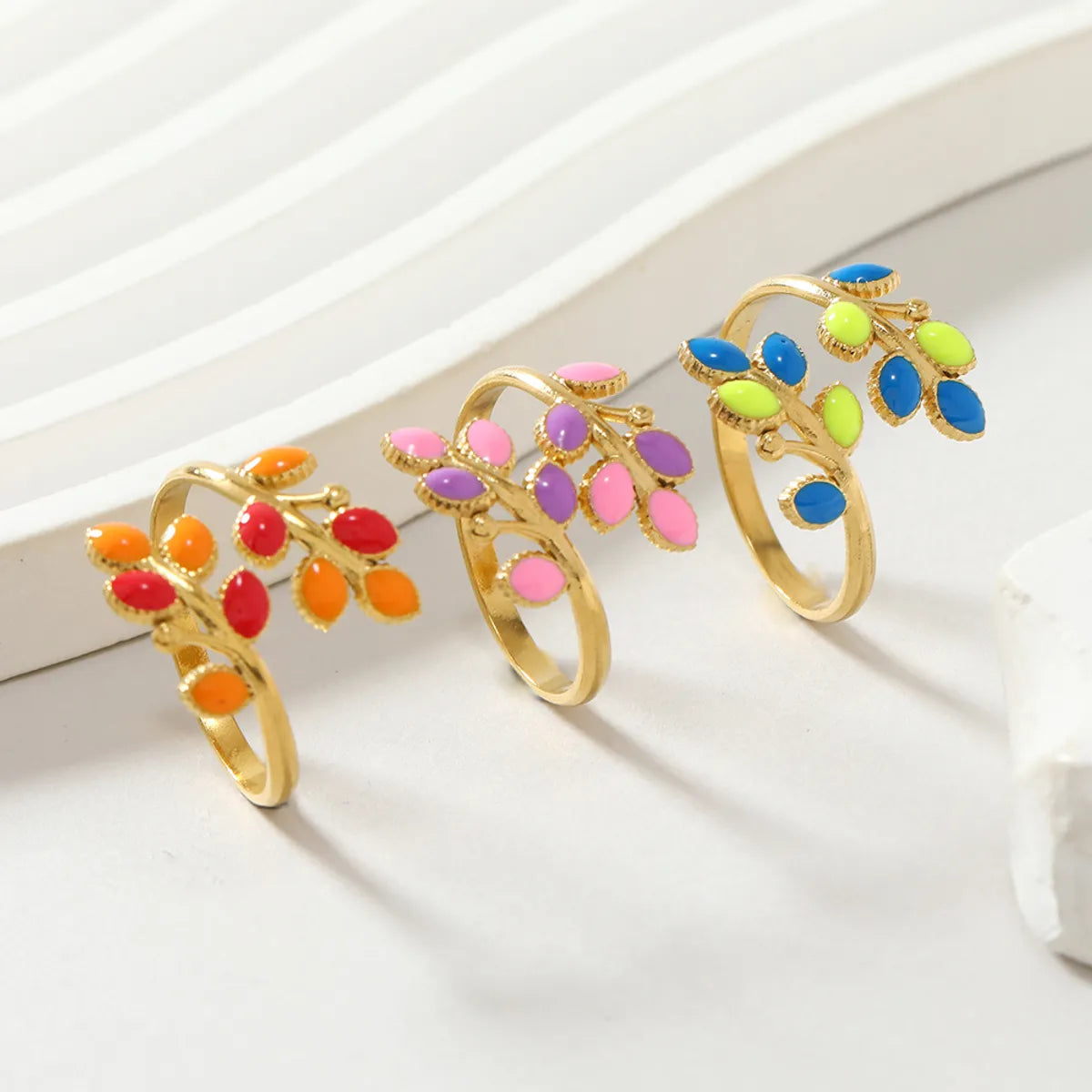 Stainless Steel IG Style Leaves Enamel Plating Open Rings