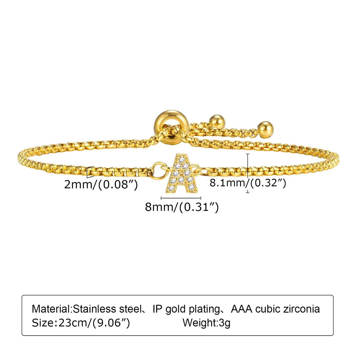 Stainless Steel Ig Style Letter Zircon Bracelets