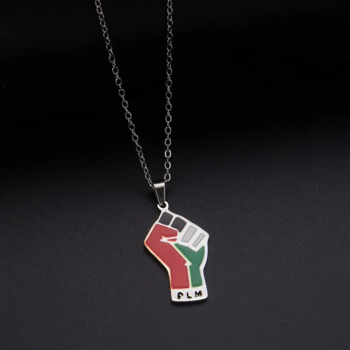 Stainless Steel IG Style Punk Map Letter Fist Enamel Hollow Out Pendant Necklace