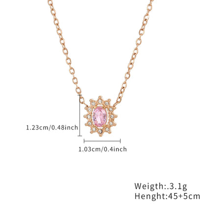 Stainless Steel Imitation Diamond Elegant Shiny Flower Zircon Pendant Necklace