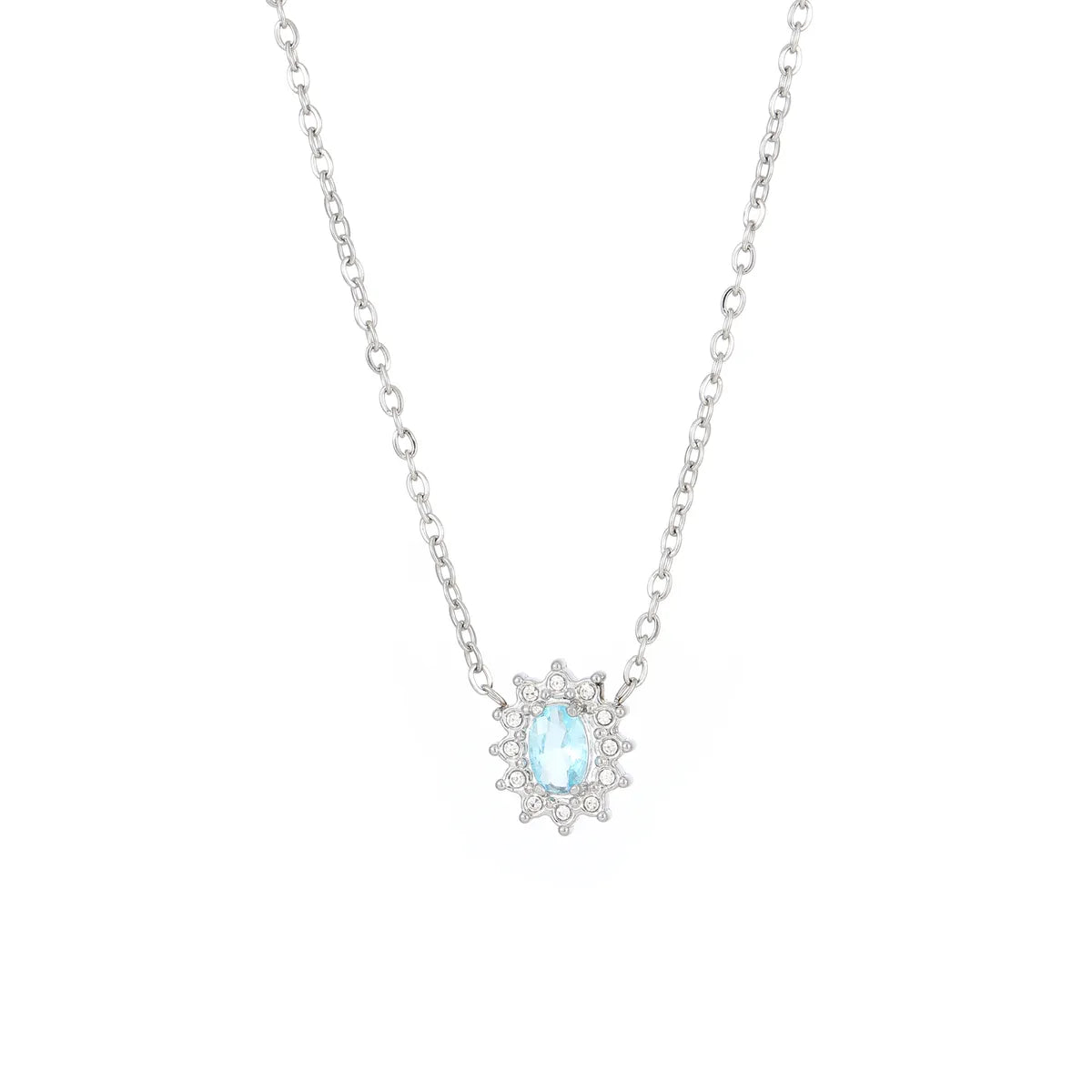 Stainless Steel Imitation Diamond Elegant Shiny Flower Zircon Pendant Necklace