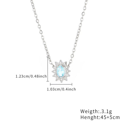 Stainless Steel Imitation Diamond Elegant Shiny Flower Zircon Pendant Necklace