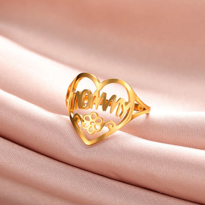 Stainless Steel MAMA Letter Heart Shape Plating Open Rings