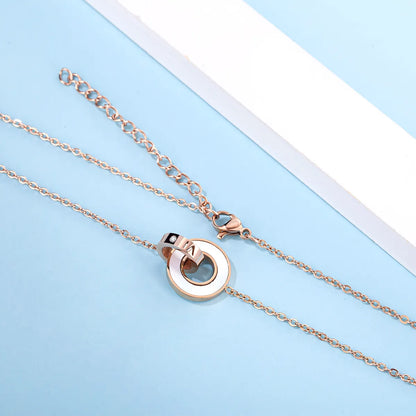 Stainless Steel Modern Style Simple Style Double Ring Plating Inlay Shell Zircon Necklace