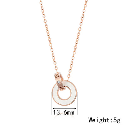 Stainless Steel Modern Style Simple Style Double Ring Plating Inlay Shell Zircon Necklace