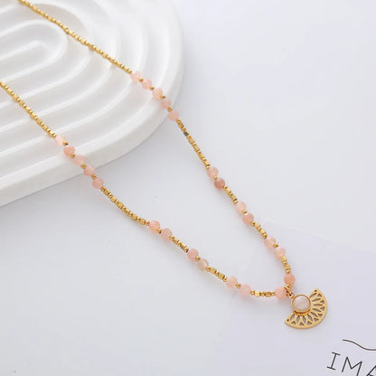 Stainless Steel Moonstone Shell 18K Gold Plated Simple Style Classic Style Color Block Beaded Plating Necklace