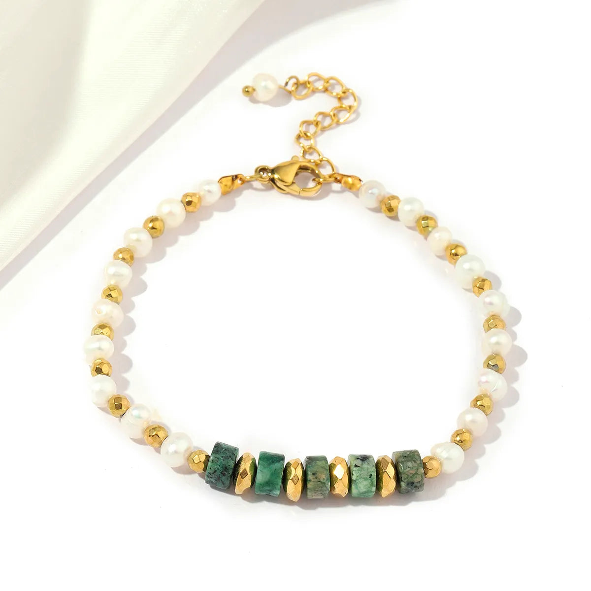 Stainless Steel Natural Stone Freshwater Pearl 18K Gold Plated Casual Streetwear Geometric Bracelets