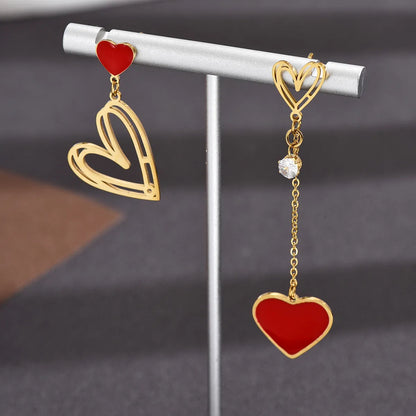 Stainless Steel Oil Dripping Heart Asymmetric Earrings