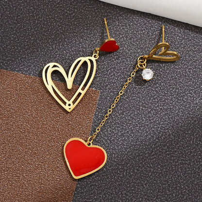 Stainless Steel Oil Dripping Heart Asymmetric Earrings