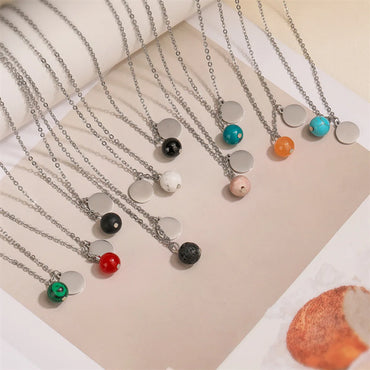 Stainless Steel Punk Simple Style Round Pendant Necklace