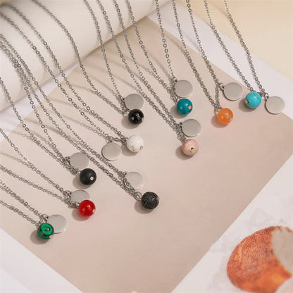 Stainless Steel Punk Simple Style Round Pendant Necklace