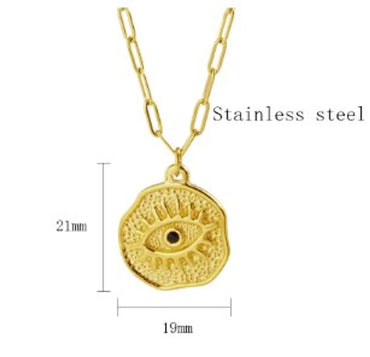 Stainless Steel Retro Devil's Eye Plating Inlay Rhinestones Pendant Necklace