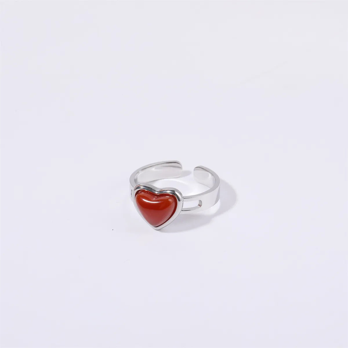 Stainless Steel Retro Heart Shape Plating Inlay Agate Open Rings