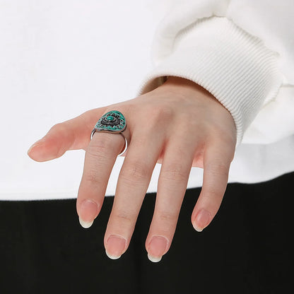 Stainless Steel Retro Simple Style Oval Enamel Inlay Gem Rings