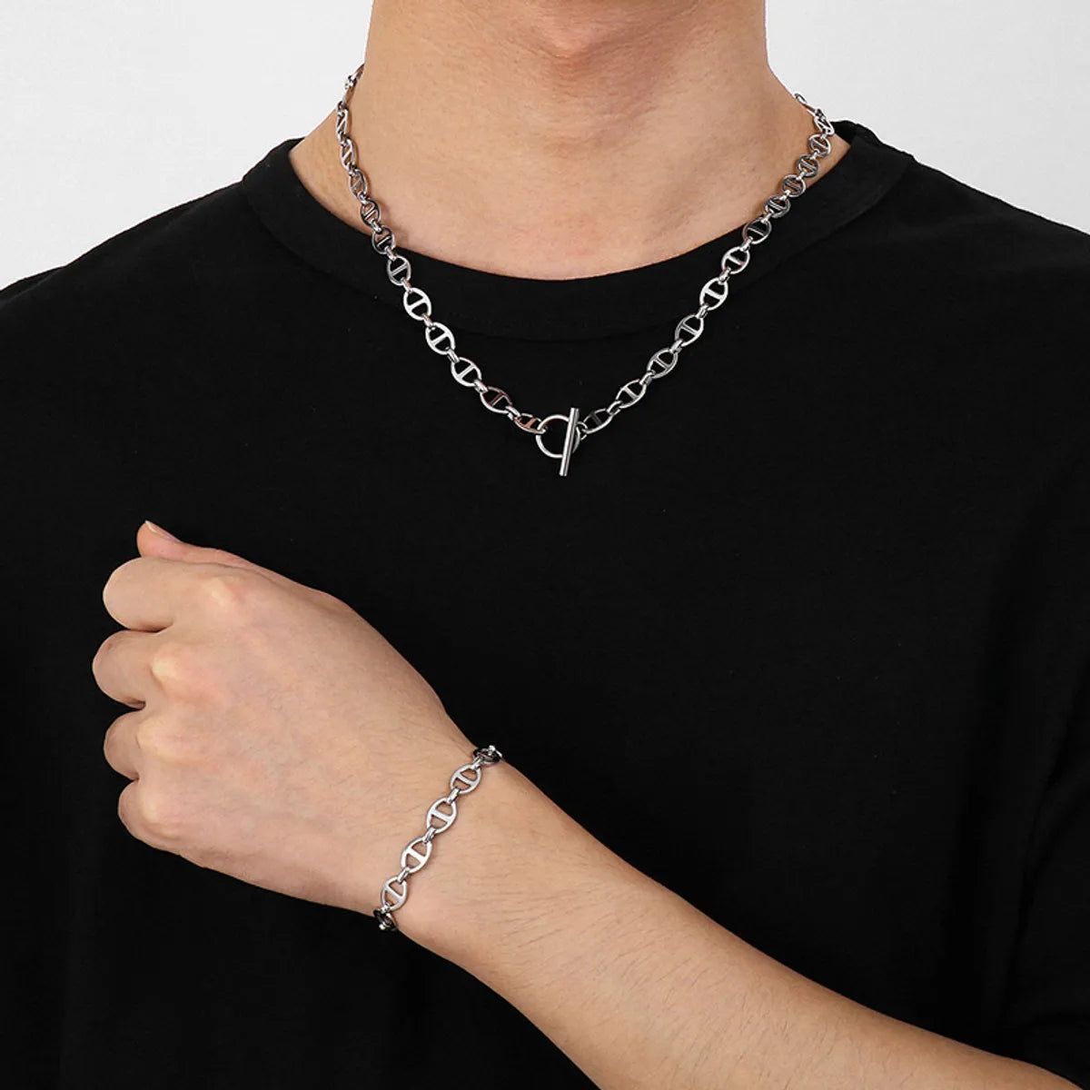 Stainless Steel Rock Punk Solid Color Bracelets Necklace