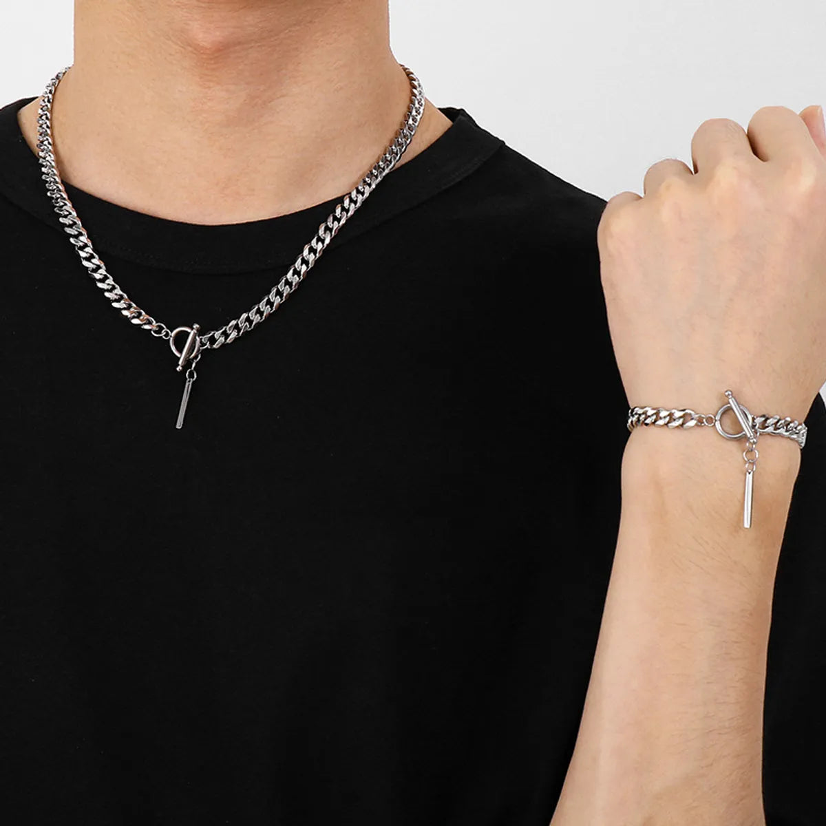 Stainless Steel Rock Punk Solid Color Bracelets Necklace