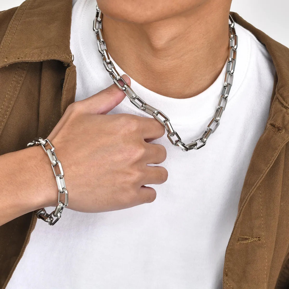 Stainless Steel Rock Simple Style Streetwear Solid Color Bracelets Necklace