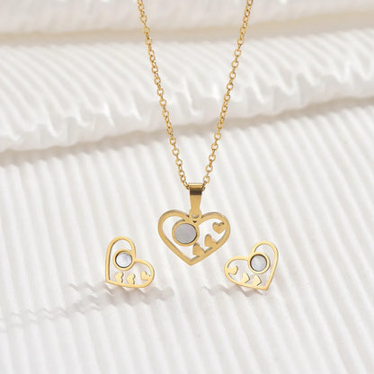 Stainless Steel Shell 14K Gold Plated Elegant Heart Shape Inlay Shell Jewelry Set